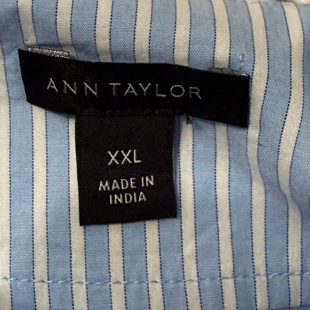 Ann Taylor Light Blue Triple Tie Striped 100% Cotton Blouse XXL - Picture 6 of 8